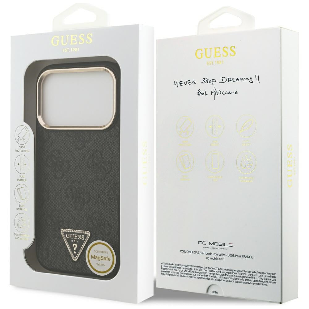 Ovitek MagSafe za Apple iPhone 17 Pro Max, Guess, 4G Triangle Diamond Logo, črn