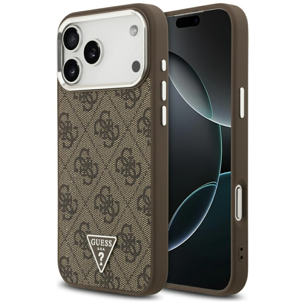 Ovitek MagSafe za Apple iPhone 17 Pro Max, Guess, 4G Triangle Logo, Rjava