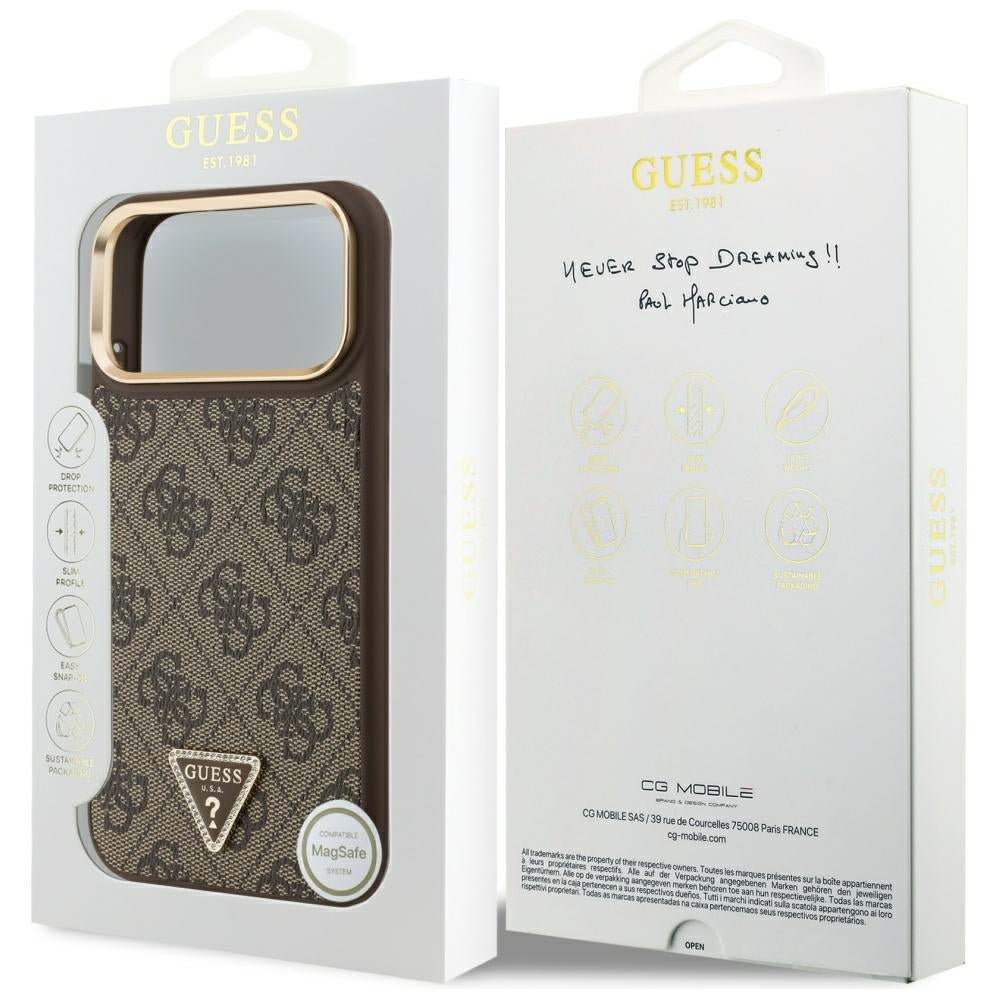 Ovitek MagSafe za Apple iPhone 17 Pro Max, Guess, 4G Triangle Logo, Zlato rjava