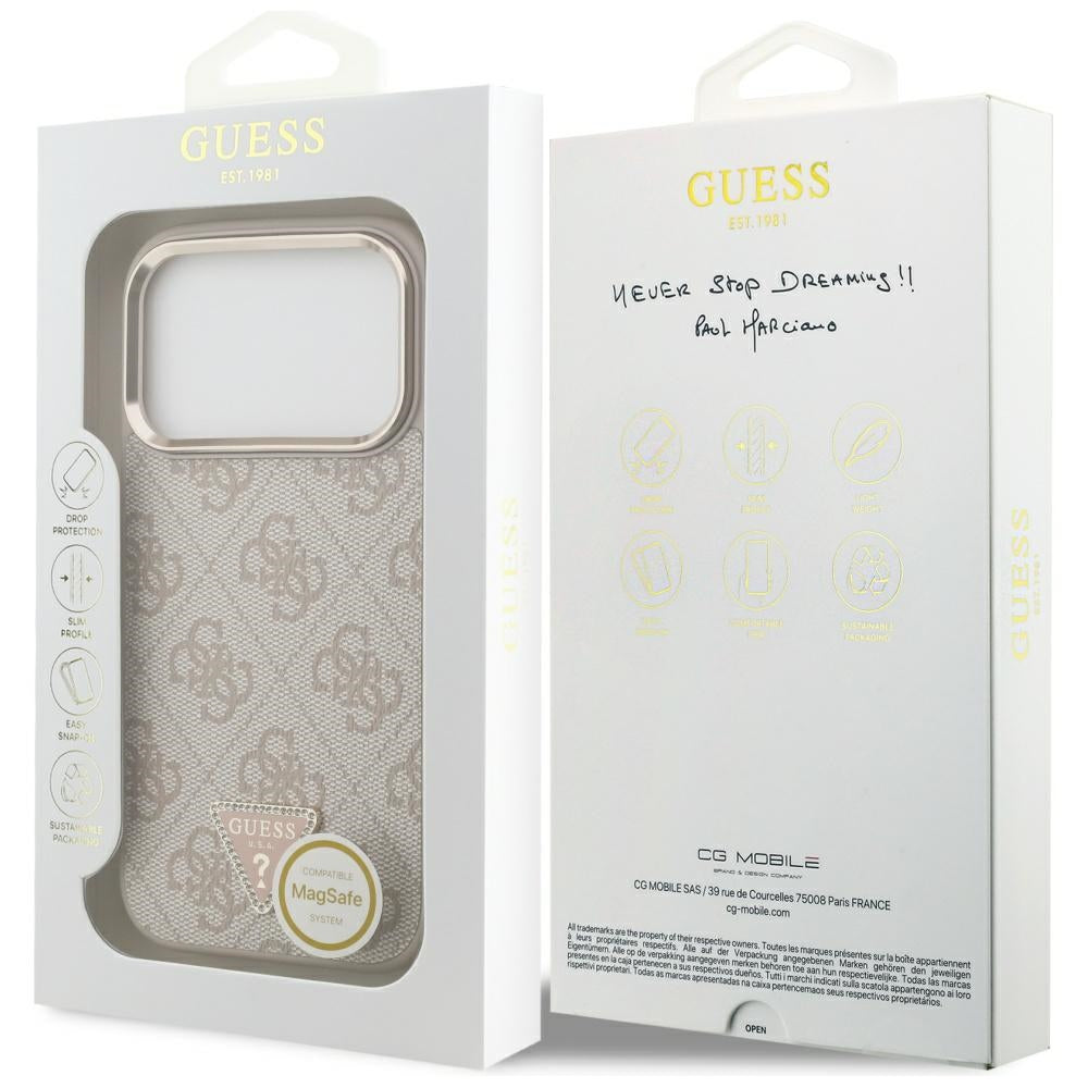 Ovitek MagSafe za Apple iPhone 17 Pro Max, Guess, 4G Triangle Logo, Zlato roza