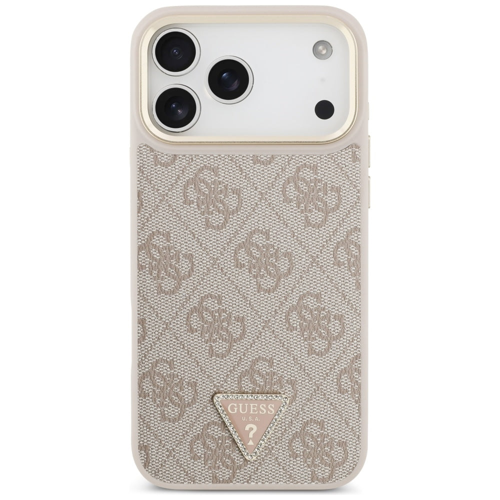 Ovitek MagSafe za Apple iPhone 17 Pro Max, Guess, 4G Triangle Logo with Big Strap, Roza