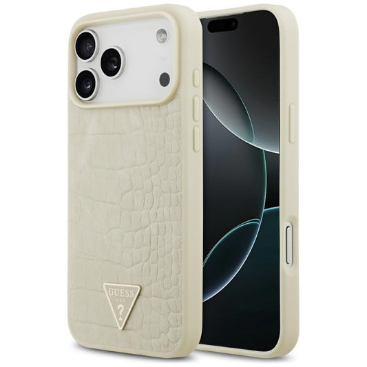 Ovitek MagSafe za Apple iPhone 17 Pro Max, Guess, Croco Triangle Logo, Zlat.