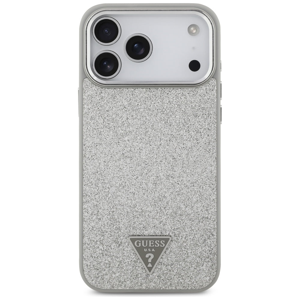 Ovitek MagSafe za Apple iPhone 17 Pro Max, Guess, Glitter Triangle Logo, Srebrn