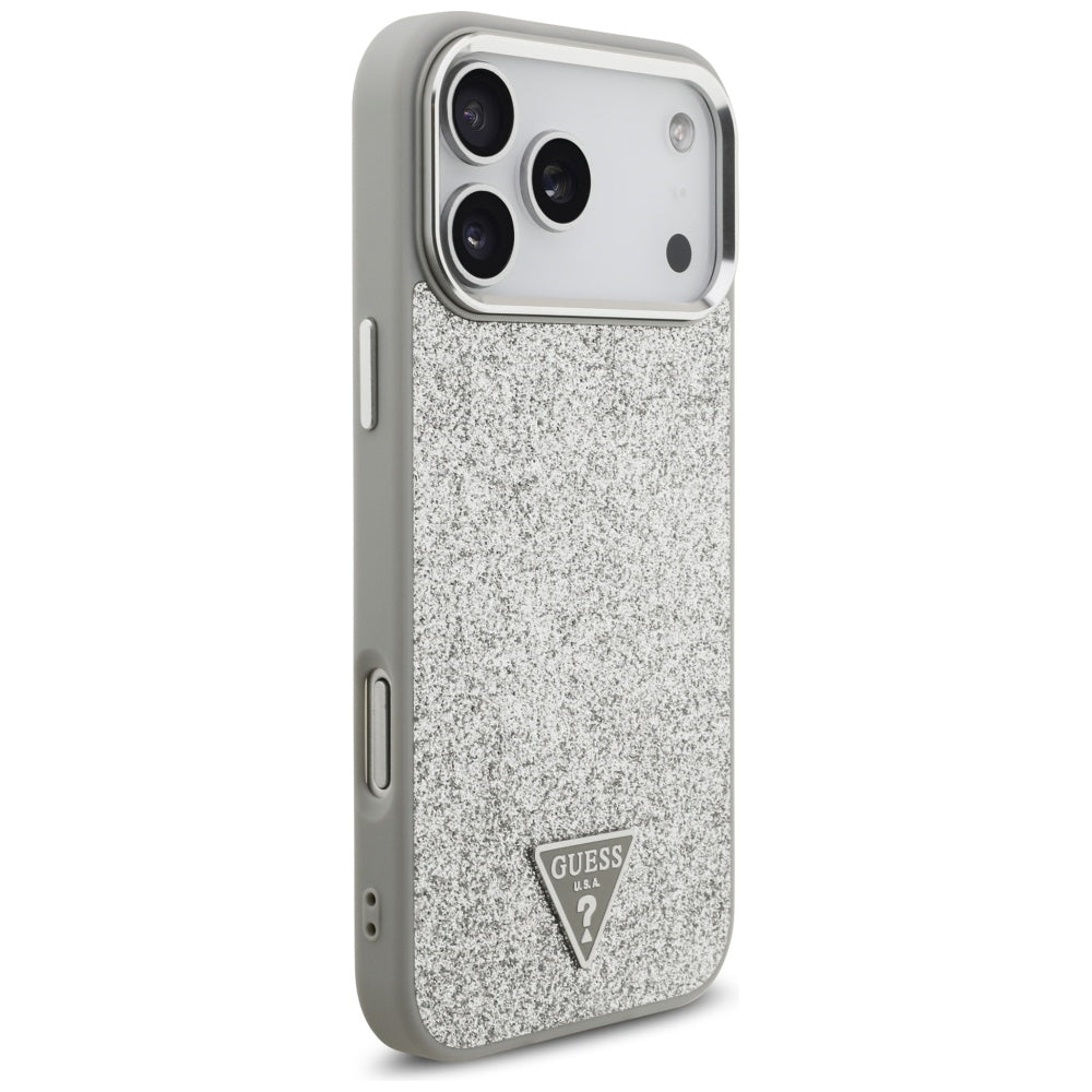 Ovitek MagSafe za Apple iPhone 17 Pro Max, Guess, Glitter Triangle Logo, Srebrn