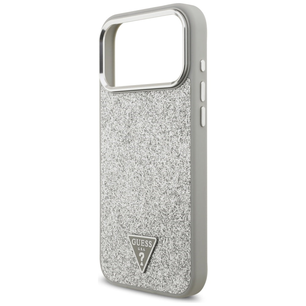 Ovitek MagSafe za Apple iPhone 17 Pro Max, Guess, Glitter Triangle Logo, Srebrn