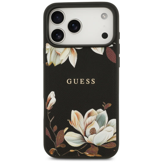 Ovitek MagSafe za Apple iPhone 17 Pro Max, Guess, Grained Flowers, Črna