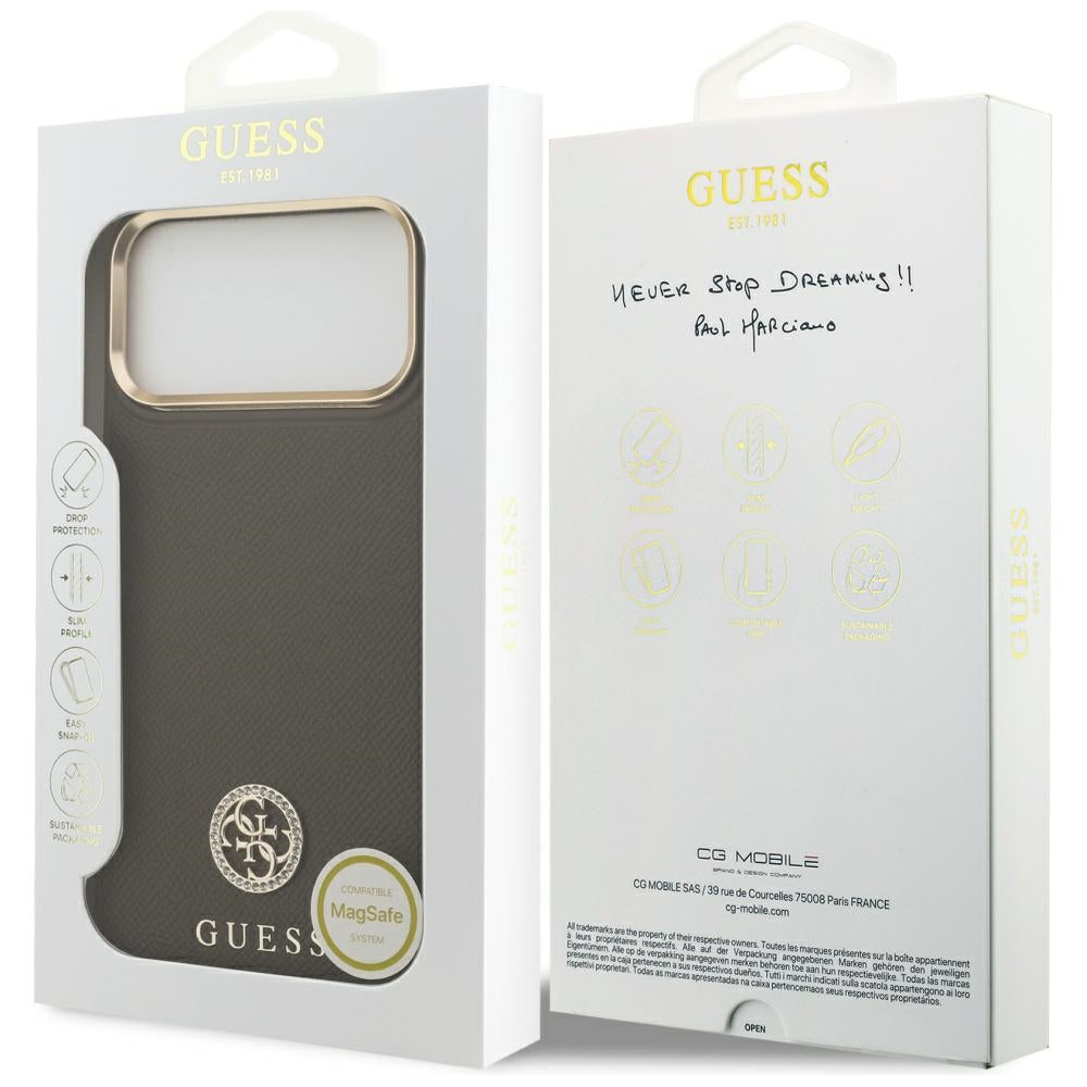 Ovitek MagSafe za Apple iPhone 17 Pro Max, Guess, Grained Strass Logo, Rjava