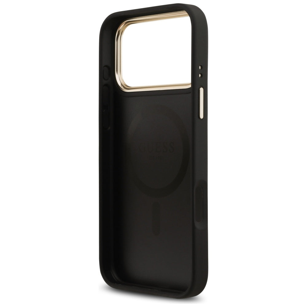 Ovitek MagSafe za Apple iPhone 17 Pro Max, Guess, Grained Strass Logo, Črn