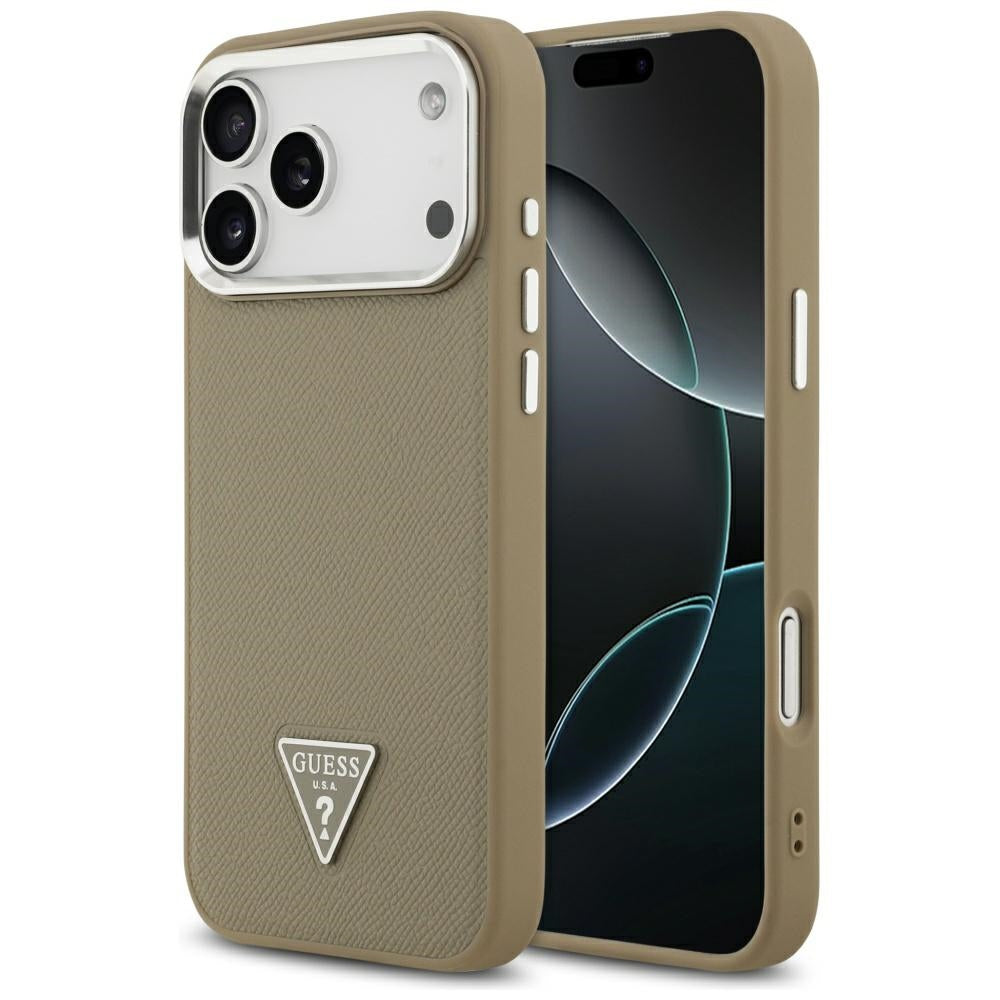 Ovitek MagSafe za Apple iPhone 17 Pro Max, Guess, Grained Triangle Logo, Rjava