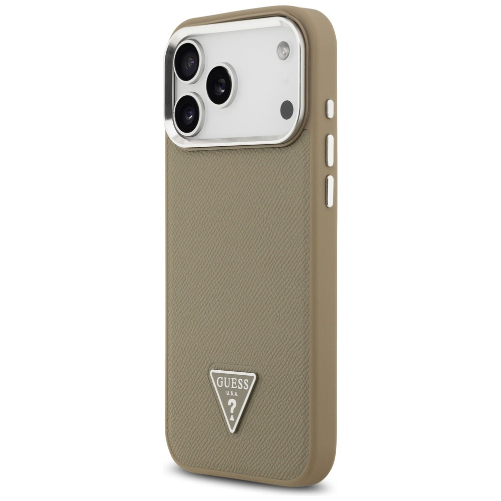 Ovitek MagSafe za Apple iPhone 17 Pro Max, Guess, Grained Triangle Logo, Rjava