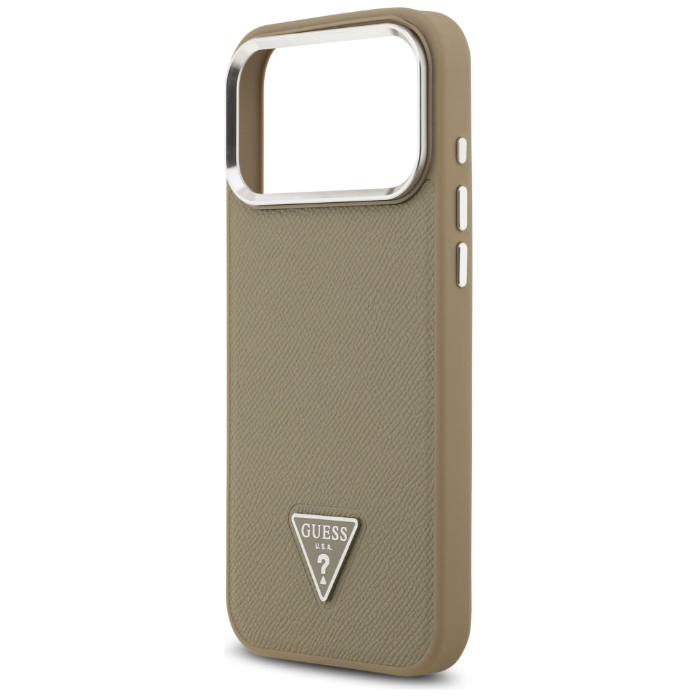 Ovitek MagSafe za Apple iPhone 17 Pro Max, Guess, Grained Triangle Logo, Rjava