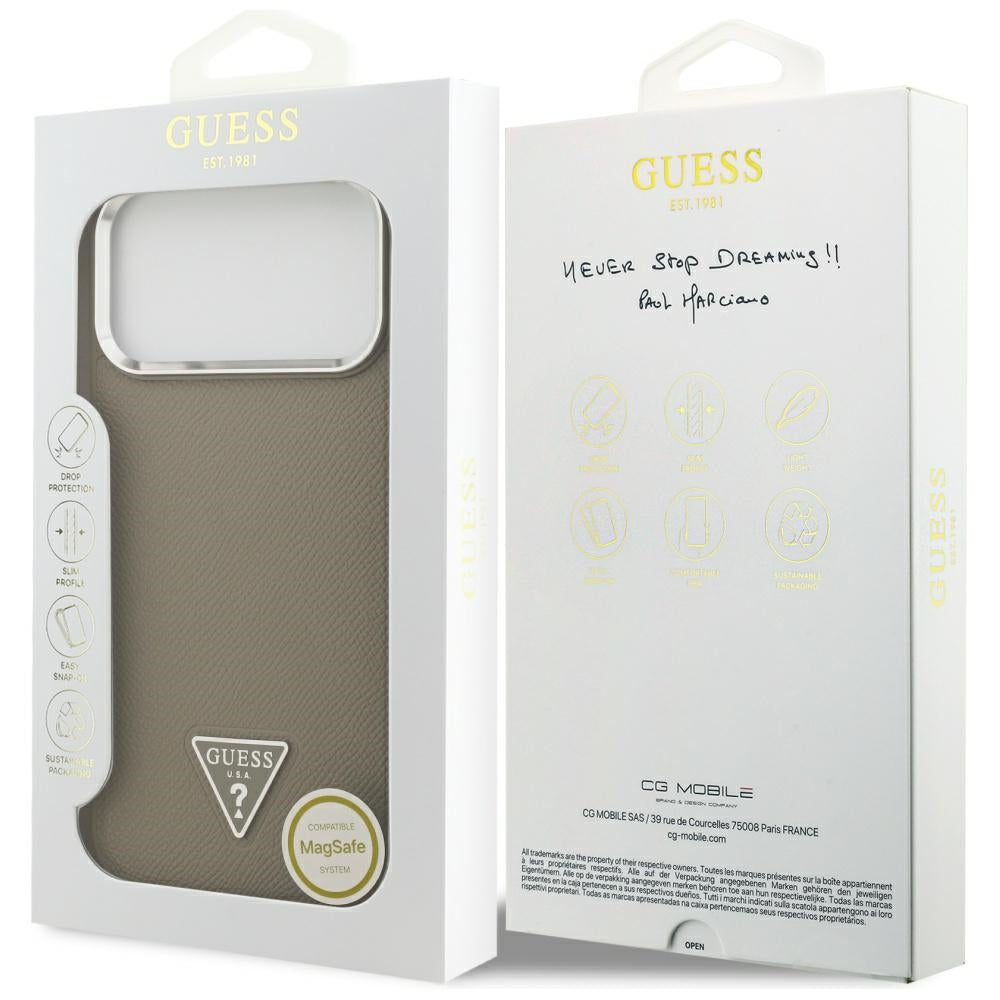Ovitek MagSafe za Apple iPhone 17 Pro Max, Guess, Grained Triangle Logo, Rjava