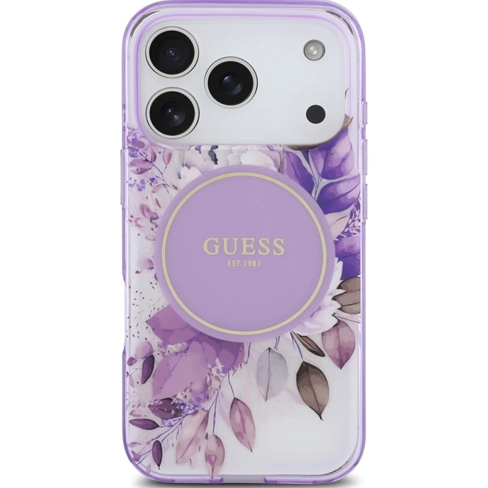 Ovitek MagSafe za Apple iPhone 17 Pro Max, Guess, IML Flower & Tonal Circle, Vijolična