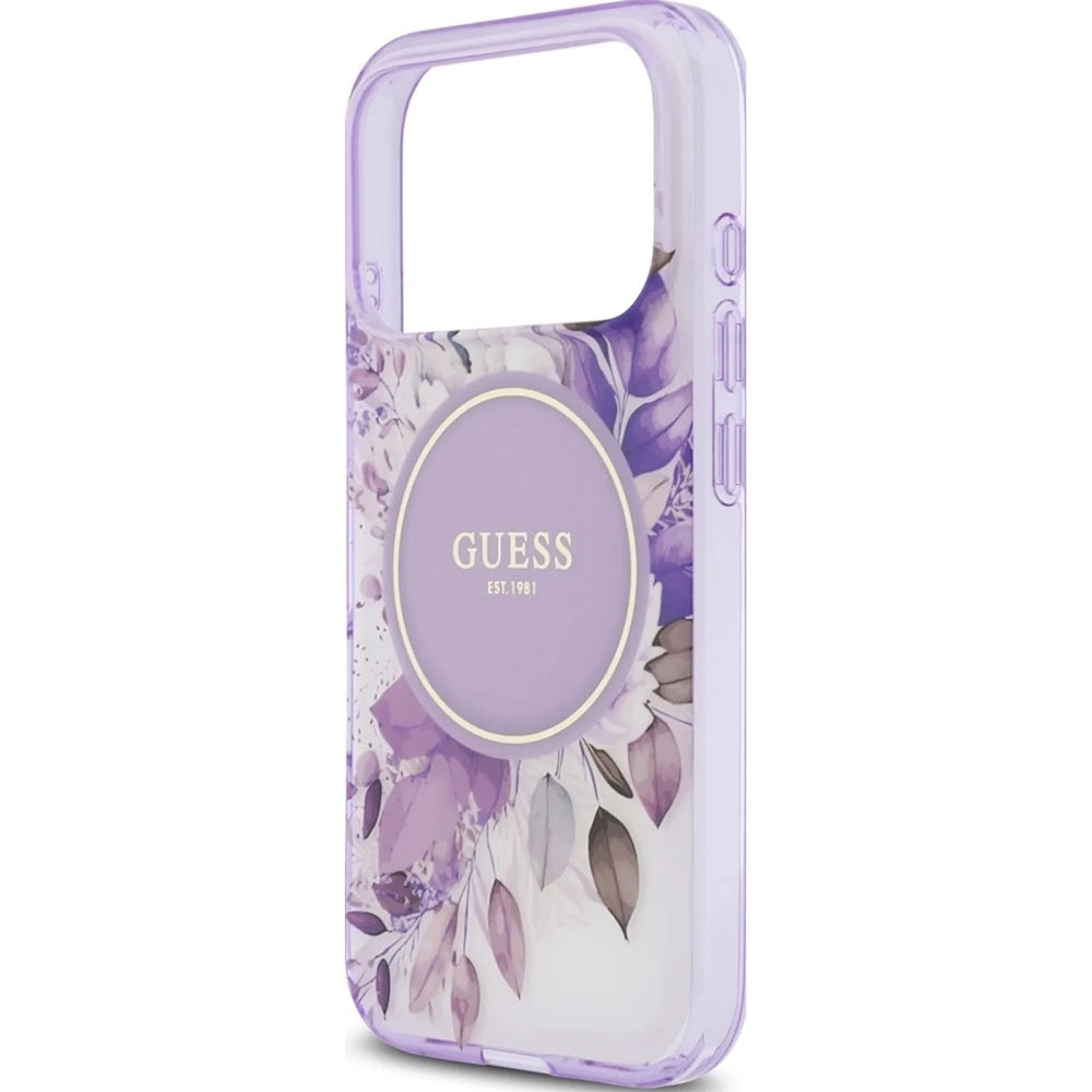 Ovitek MagSafe za Apple iPhone 17 Pro Max, Guess, IML Flower & Tonal Circle, Vijolična