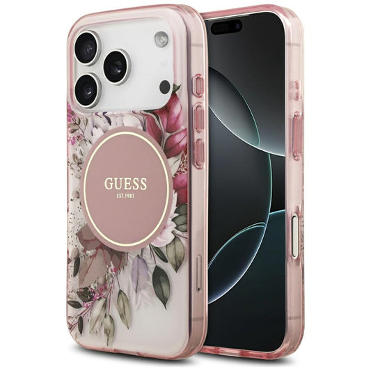 Ovitek MagSafe za Apple iPhone 17 Pro Max, Guess, IML Flower & Tonal Circle, Roza