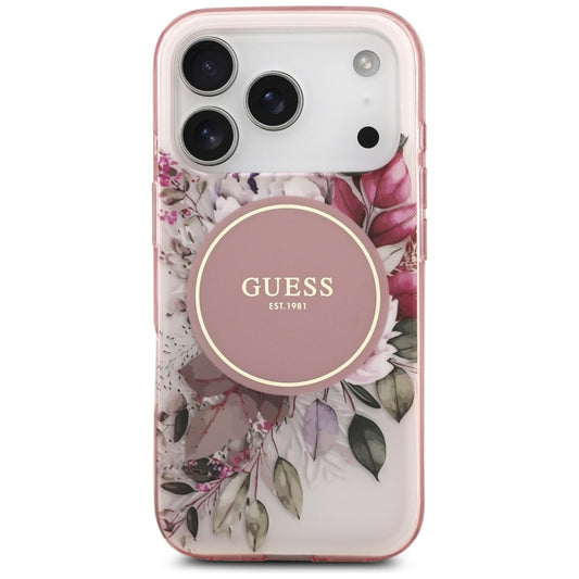 Ovitek MagSafe za Apple iPhone 17 Pro Max, Guess, IML Flower & Tonal Circle, Roza