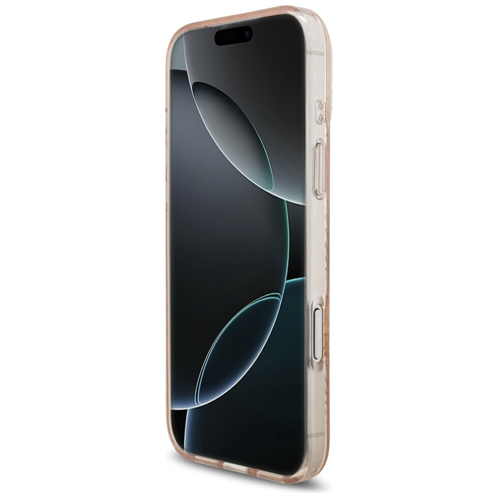 Ovitek MagSafe za Apple iPhone 17 Pro Max, Guess, IML Flowers Allover Electroplated with Pearl Strap, Roza
