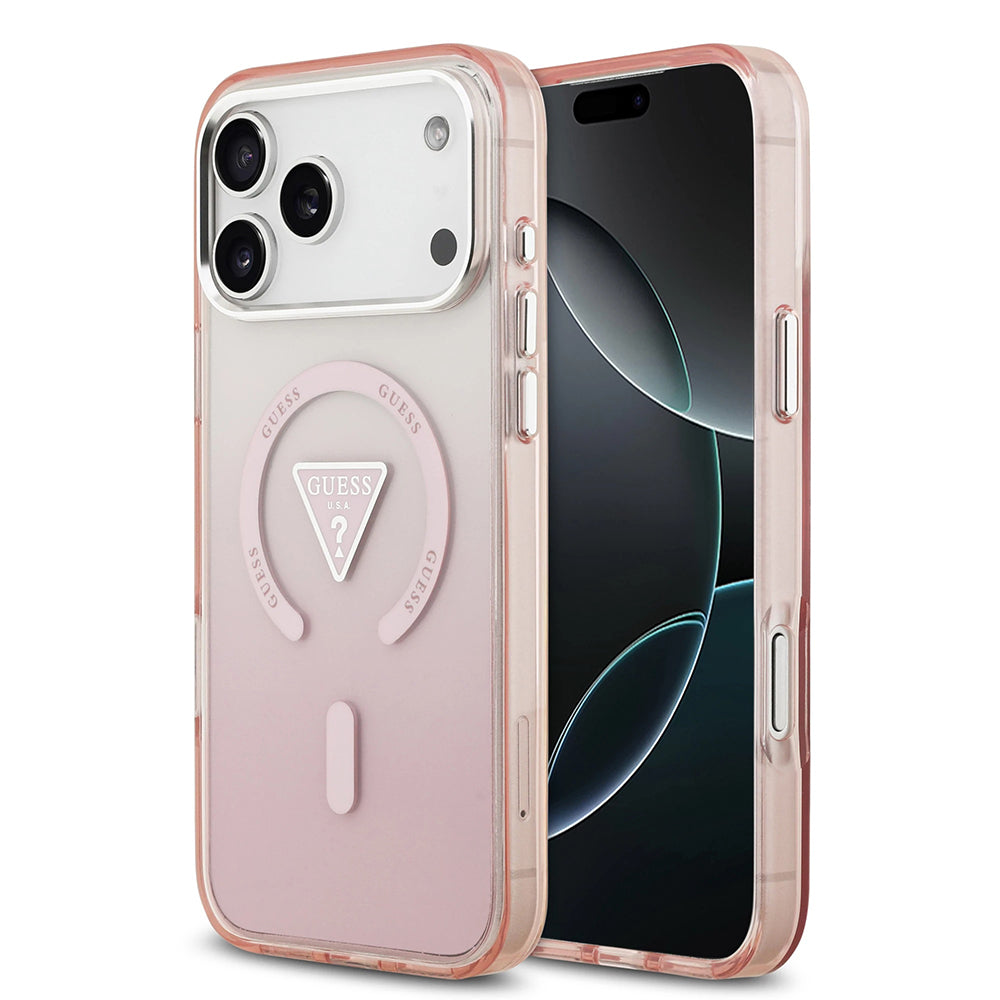 Ovitek MagSafe za Apple iPhone 17 Pro Max, Guess, IML Gradient Triangle Logo, Roza
