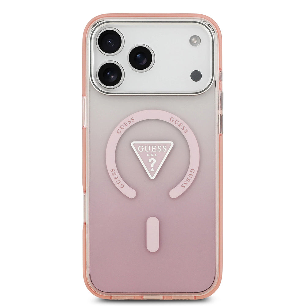 Ovitek MagSafe za Apple iPhone 17 Pro Max, Guess, IML Gradient Triangle Logo, Roza