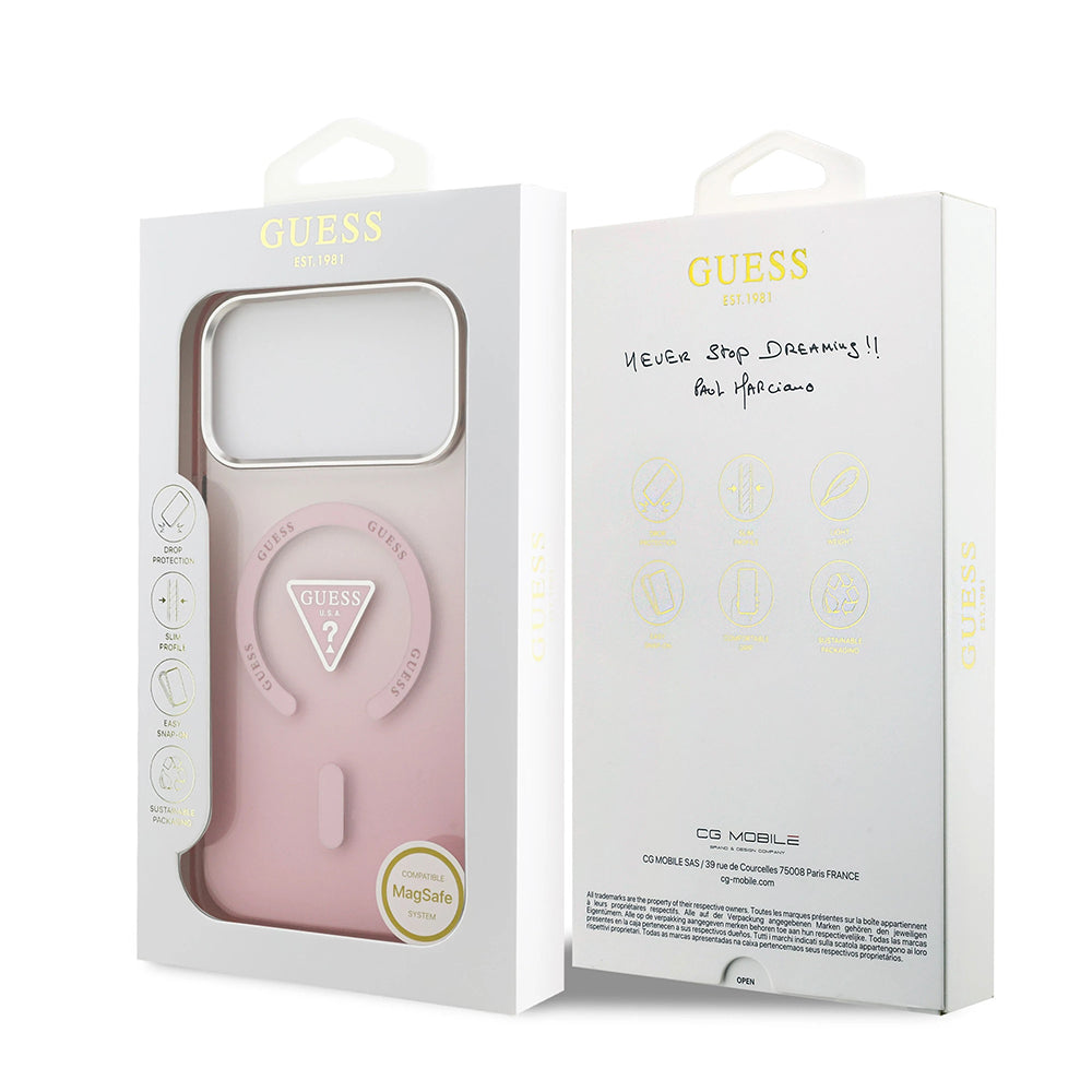 Ovitek MagSafe za Apple iPhone 17 Pro Max, Guess, IML Gradient Triangle Logo, Roza
