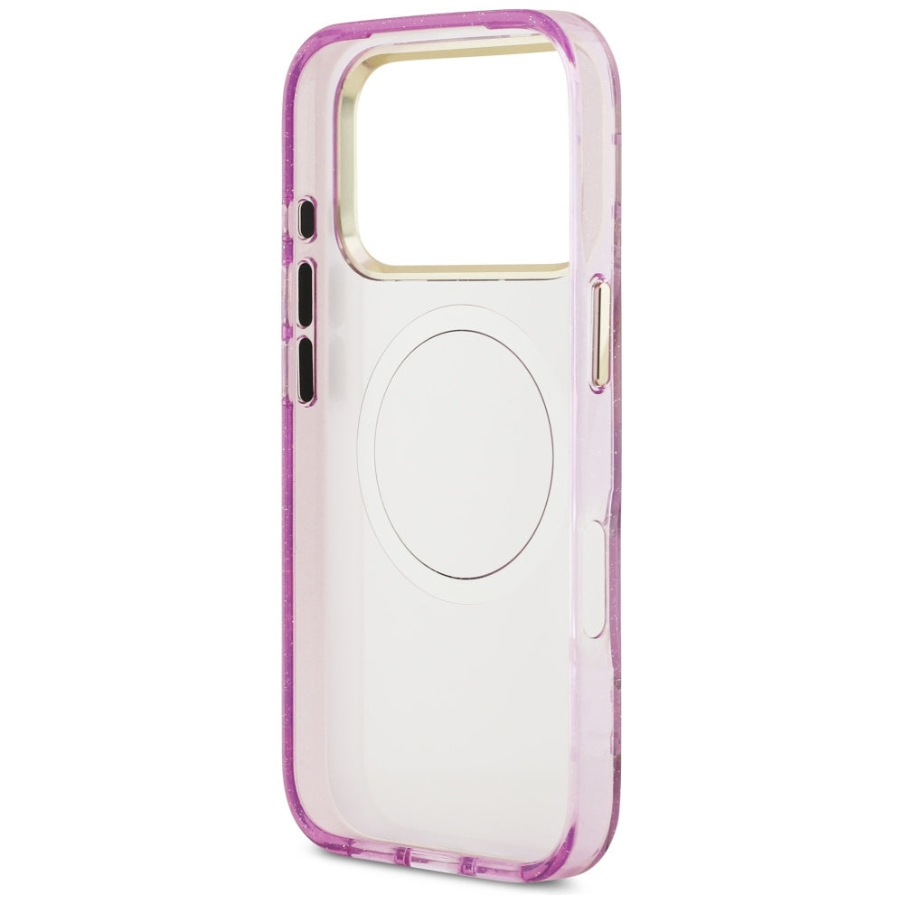 Ovitek MagSafe za Apple iPhone 17 Pro Max, Guess, IML Metal Glitter Flowers Triangle, Vijolična