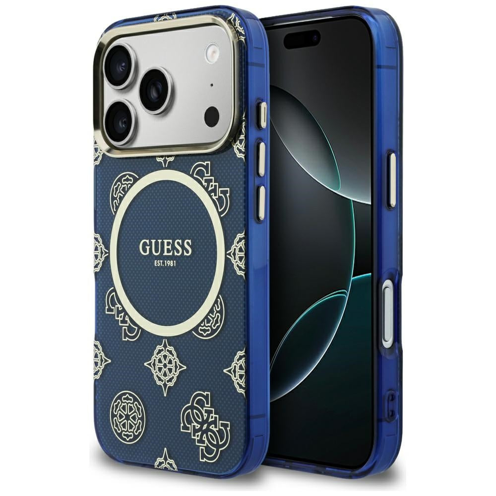 Ovitek MagSafe za Apple iPhone 17 Pro Max, Guess, IML Peony Dot, Modra