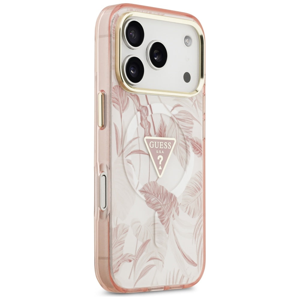 Ovitek MagSafe za Apple iPhone 17 Pro Max, Guess, Jungle Tonal Triangle, Roza