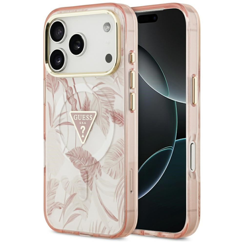 Ovitek MagSafe za Apple iPhone 17 Pro Max, Guess, Jungle Tonal Triangle, Roza