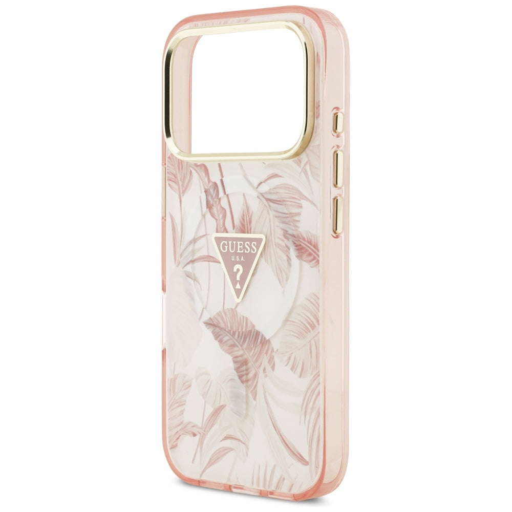 Ovitek MagSafe za Apple iPhone 17 Pro Max, Guess, Jungle Tonal Triangle, Roza