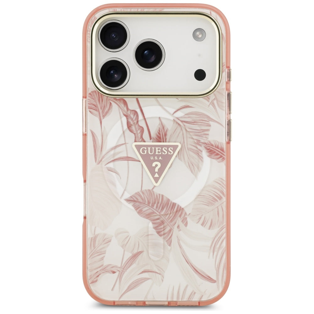 Ovitek MagSafe za Apple iPhone 17 Pro Max, Guess, Jungle Tonal Triangle, Roza