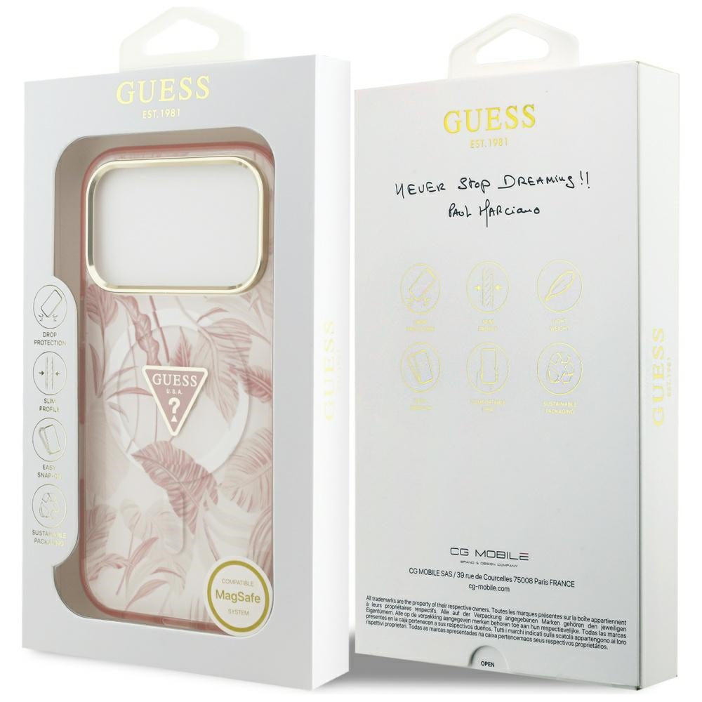 Ovitek MagSafe za Apple iPhone 17 Pro Max, Guess, Jungle Tonal Triangle, Roza