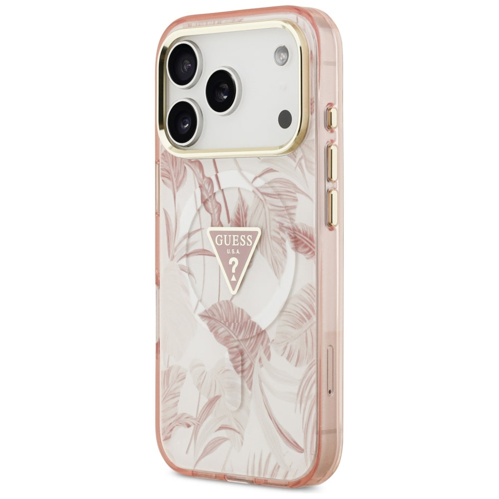 Ovitek MagSafe za Apple iPhone 17 Pro Max, Guess, Jungle Tonal Triangle, Roza