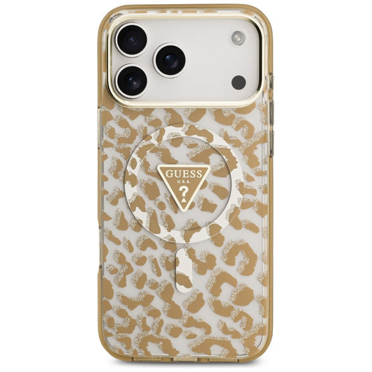 Ovitek MagSafe za Apple iPhone 17 Pro Max, Guess, Leopard Glitter, Rjava