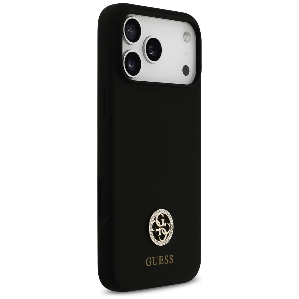 Ovitek MagSafe za Apple iPhone 17 Pro Max, Guess, Logo Strass 4G, Črn