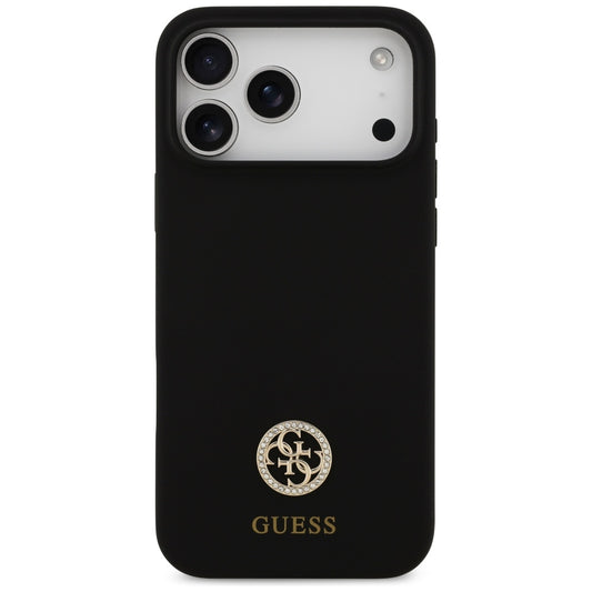 Ovitek MagSafe za Apple iPhone 17 Pro Max, Guess, Logo Strass 4G, Črn