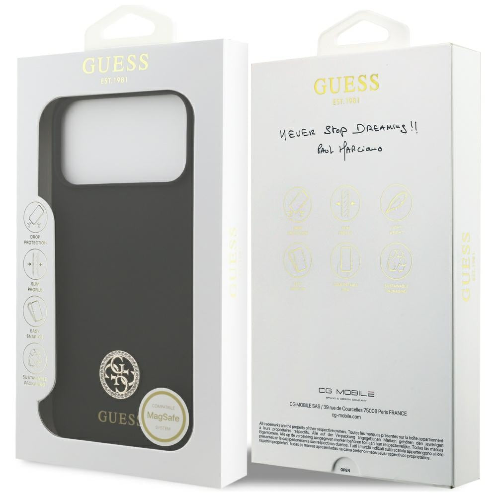 Ovitek MagSafe za Apple iPhone 17 Pro Max, Guess, Logo Strass 4G, Črn