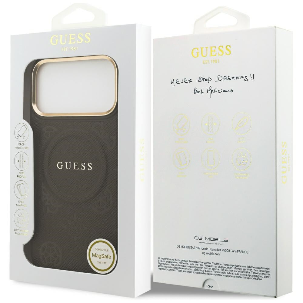 Ovitek MagSafe za Apple iPhone 17 Pro Max, Guess, Peony Hot Stamp, rjava