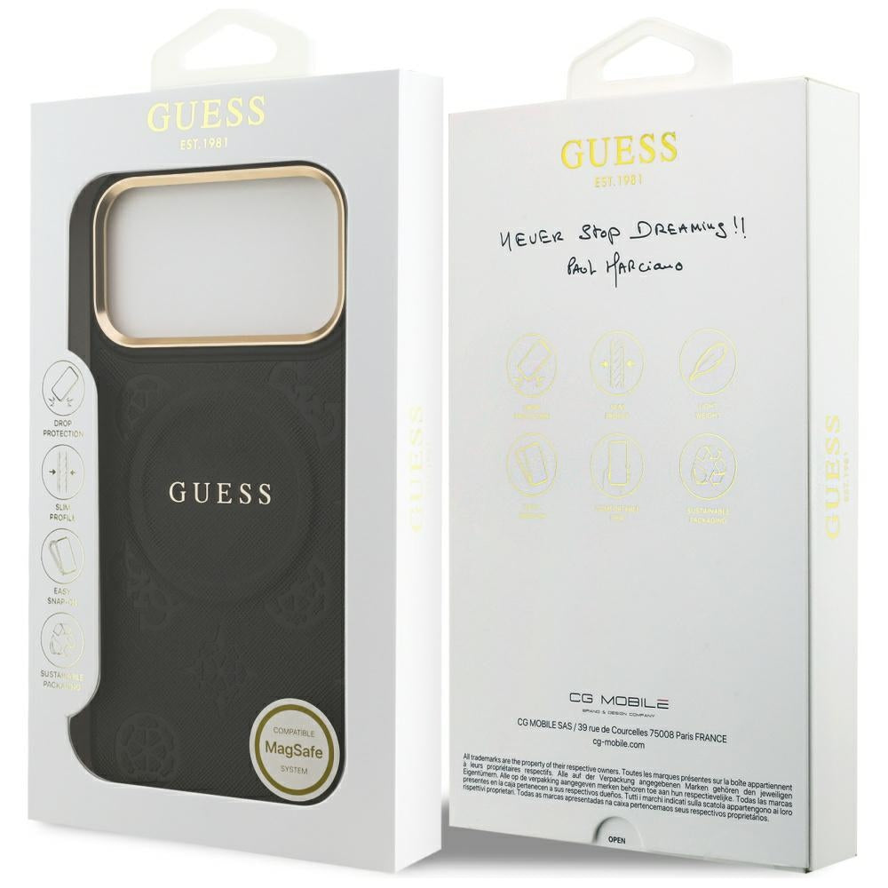 MagSafe ovitek za Apple iPhone 17 Pro Max, Guess, Peony Hot Stamp, črn