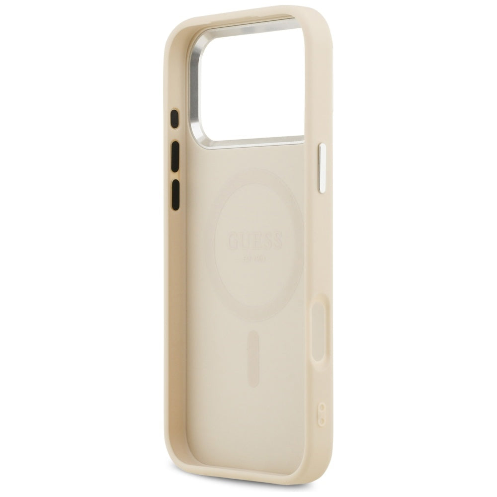 Ovitek MagSafe za Apple iPhone 17 Pro Max, Guess, Peony Hot Stamp Script, Bež