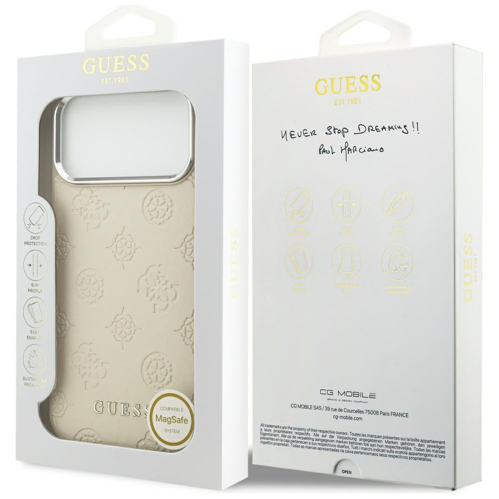 Ovitek MagSafe za Apple iPhone 17 Pro Max, Guess, Peony Hot Stamp Script, Bež
