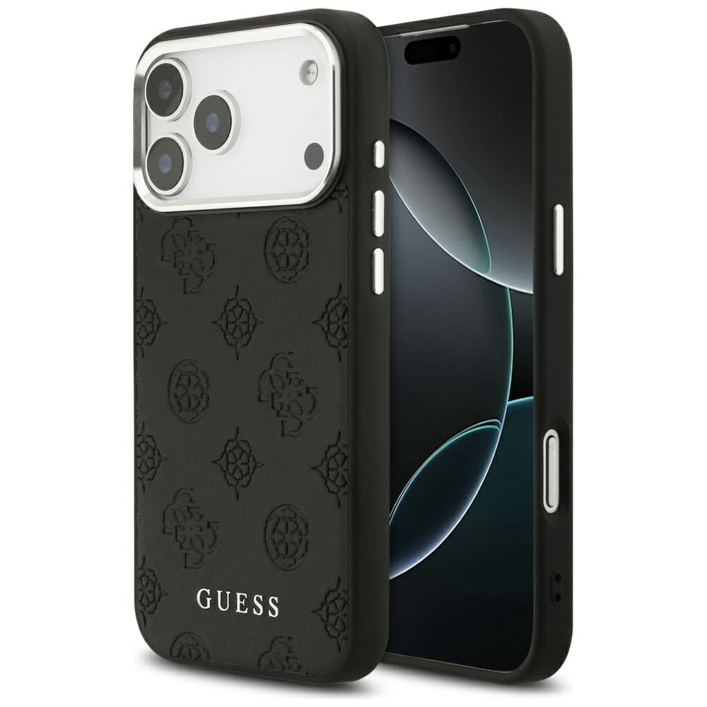 MagSafe ovitek za Apple iPhone 17 Pro Max, Guess, Peony Hot Stamp Script, črn