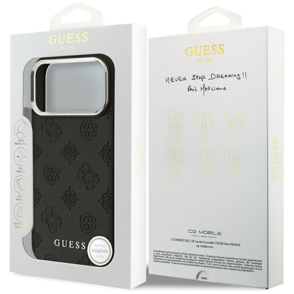 MagSafe ovitek za Apple iPhone 17 Pro Max, Guess, Peony Hot Stamp Script, črn