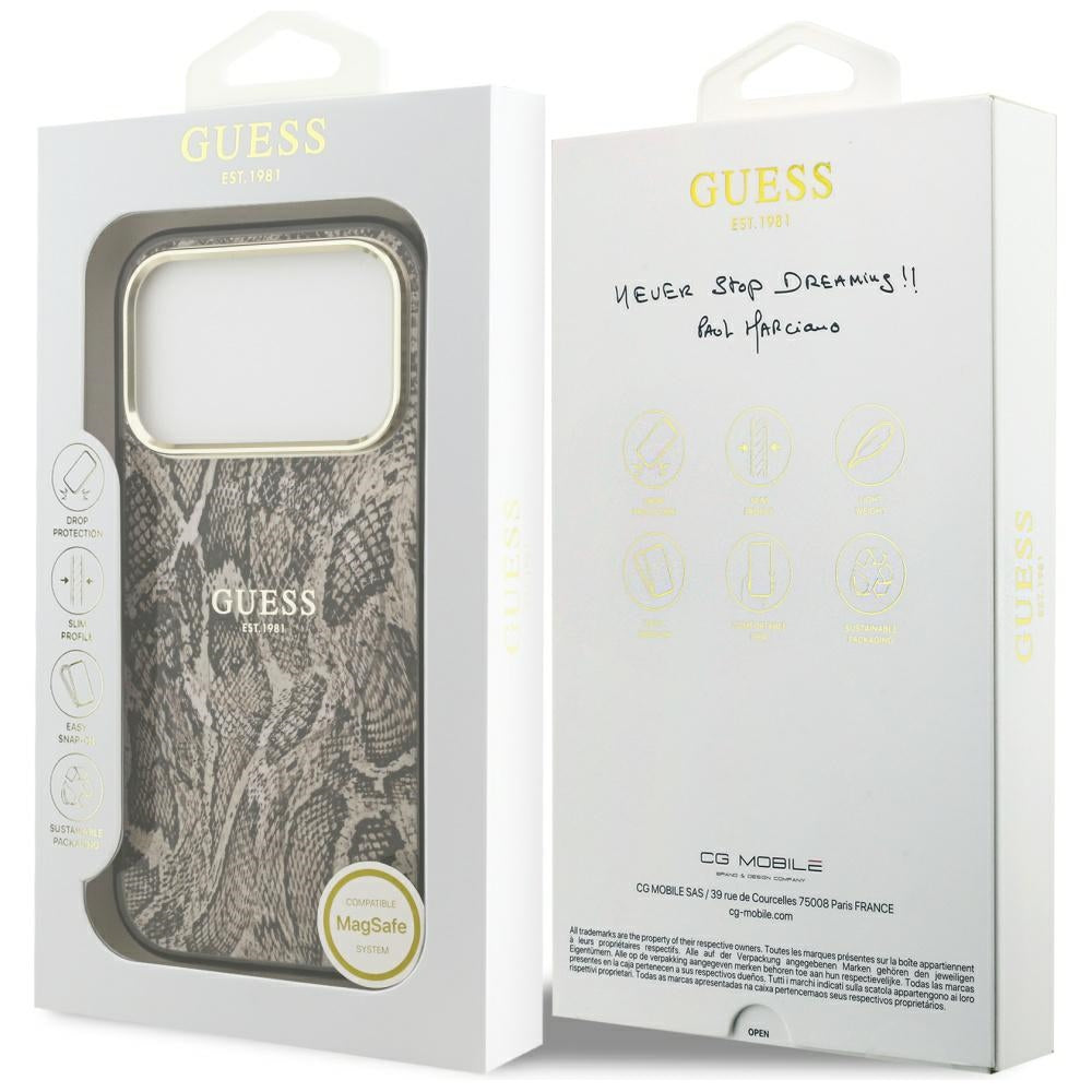 Ovitek MagSafe za Apple iPhone 17 Pro Max, Guess, Python vzorec, rjava