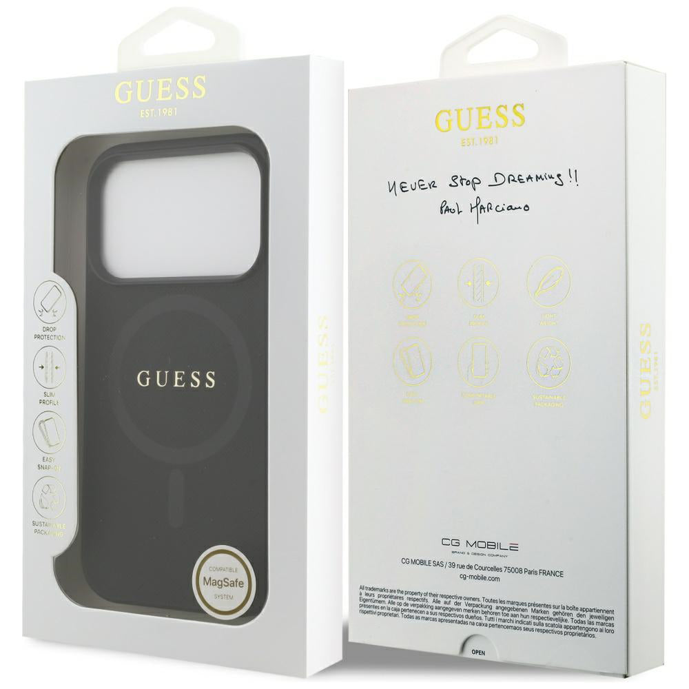 Ovitek MagSafe za Apple iPhone 17 Pro Max, Guess, Saffiano Classic Logo, Črn