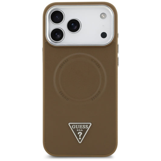 MagSafe ovitek za Apple iPhone 17 Pro Max, Guess, Triangle Logo, Srebrno rjava