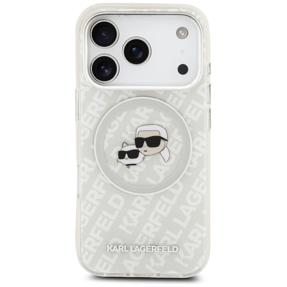 Ovitek MagSafe za Apple iPhone 17 Pro Max, Karl Lagerfeld, Glitter Karl & Choupette Head, Bela