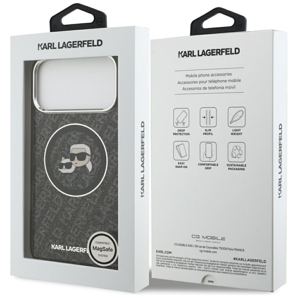 MagSafe Case for Apple iPhone 17 Pro Max, Karl Lagerfeld, Glitter Karl & Choupette Head, Black