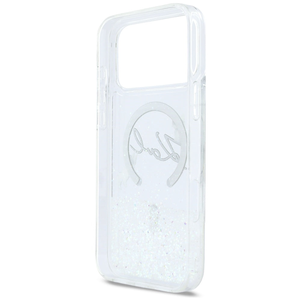 Ovitek MagSafe za Apple iPhone 17 Pro Max, Karl Lagerfeld, Glitter Karl Script Logo, Prozoren