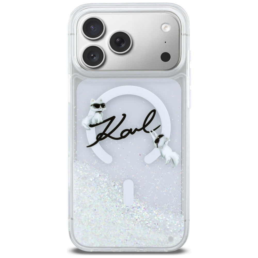 Ovitek MagSafe za Apple iPhone 17 Pro Max, Karl Lagerfeld, Glitter Karl Script Logo, Prozoren