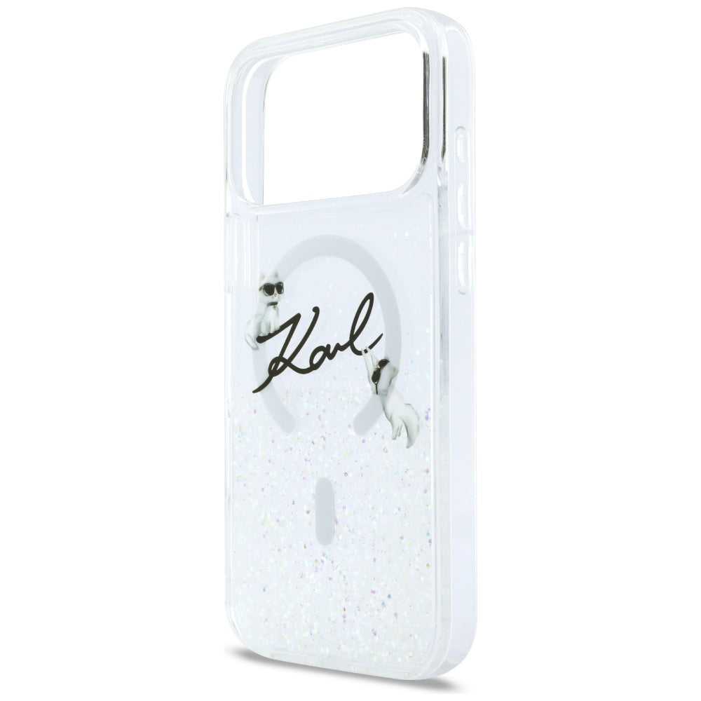 Ovitek MagSafe za Apple iPhone 17 Pro Max, Karl Lagerfeld, Glitter Karl Script Logo, Prozoren